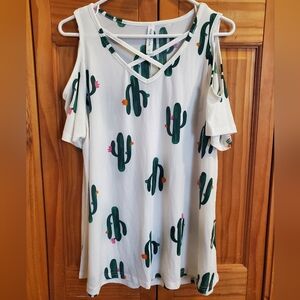 Tickled Teal Asymmetrical Green and White Tunic
